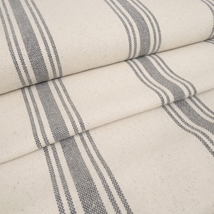 Gray Stripe Grain Sack Fabric, Vintage Reproduction Feedsack for Farmhouse French Country Decor, By the yard