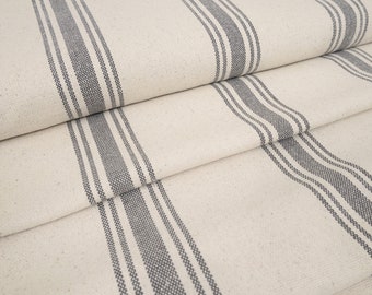 Gray Stripe Grain Sack Fabric, Vintage Reproduction Feedsack for Farmhouse French Country Decor, By the yard