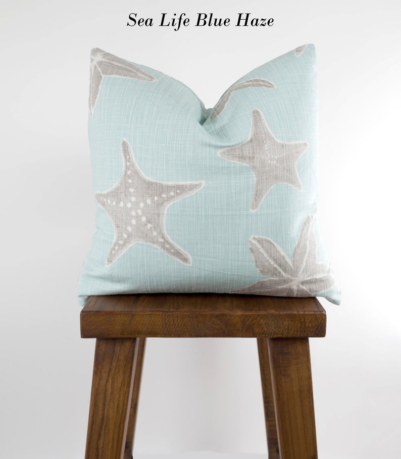 Housse de coussin côtière Jeté nautique Blue Haze avec fermeture à glissière, plage, hippocampe Choisissez la taille Sea Life Starfish