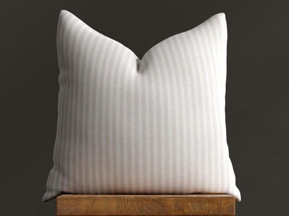 Natural Ticking Linen Pillow Cover - Durable Zipper, Two Sided, Choose Your Size