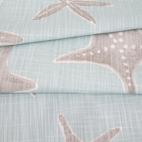 Starfish Coastal Fabric, Nautical Sea Life Blue Haze Slub Canvas by Premier Prints | By the Yard