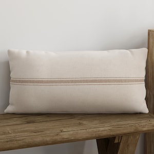 Tan Stripe Lumbar Pillow Cover | Farmhouse Grain Sack Style | Handmade in USA, Choose Size