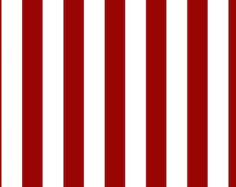 Red and White Stripe Fabric, Medium Weight Cotton Duck, Canopy Lipstick White, Fabric By the Yard