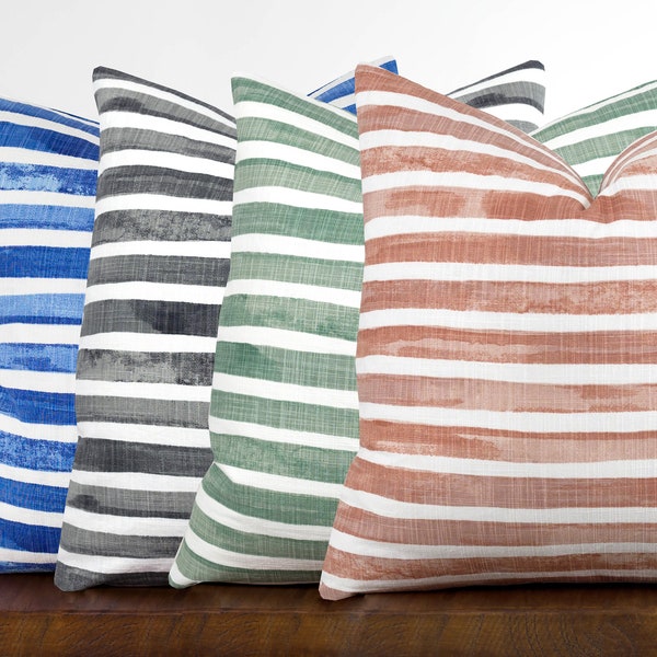 Modern Striped Pillow Cover in your choice of color, Cobalt, Green, Clay, Dark Grey - Decorative Throw Pillow Cover | Choose Size