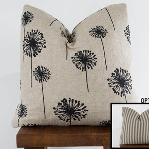 Modern Farmhouse Ticking Pillow Cover Dandelion | Black Natural Denton | Choose Size