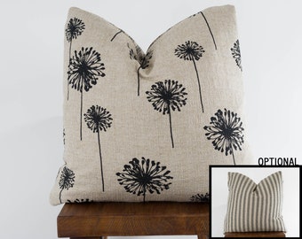 Modern Farmhouse Ticking Pillow Cover Dandelion | Black Natural Denton | Choose Size