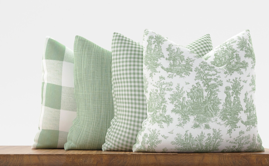 Sage Green Pillow Cover With Zipper, Farmhouse Style Throw Pillow
