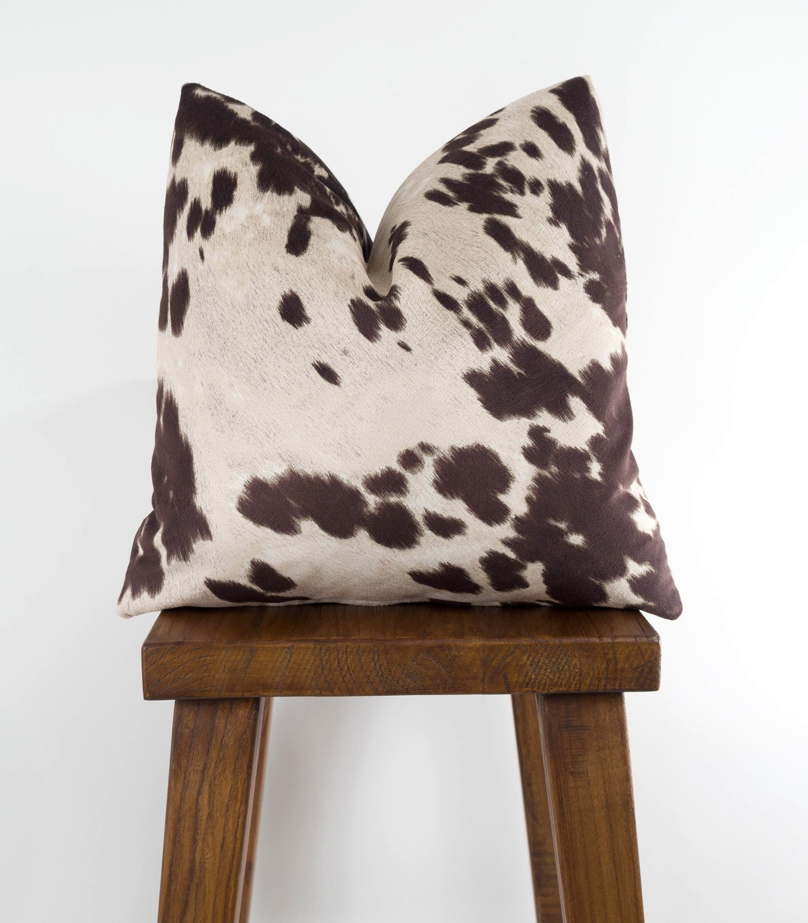 Cowhide Pillow Cover - Faux Cowhide Brown Milk Natural Velvet | Udder Madness Farmhouse Country | Choose Size