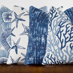 Coral Reef Pillow Cover - Vista Luxe Linen | Nautical Sea Coastal Blue Navy | Choose Size