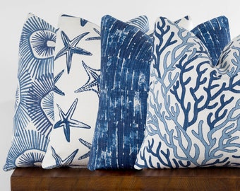 Coral Reef Pillow Cover - Vista Luxe Linen | Nautical Sea Coastal Blue Navy | Choose Size