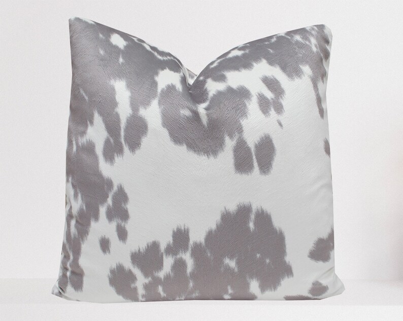 Cowhide Pillow Cover Faux Cowhide Grey Velvet Farmhouse Etsy