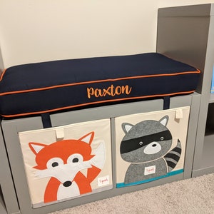 Bench Cushion for Childrens Reading Nook with Name Embroidery, Cubby Cube Kallax Cabinet Pillow Mat with Straps