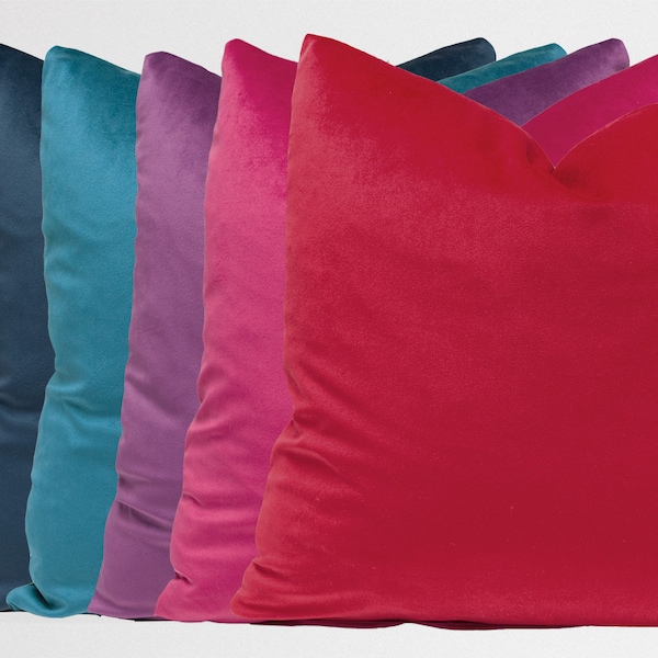 Colorful Microvelvet Pillow Cover with Zipper, Throw Pillow Cover, Pink, Purple, Navy, Turquoise, Red | Choose Size and Color