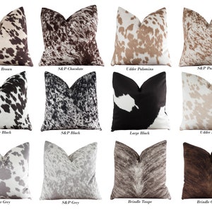 Western Throw Pillow Covers with velvety soft faux cowhide, Brindle, Salt & Pepper | Vegan Hide Pillow | Choose size and color