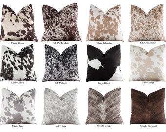 Western Throw Pillow Covers with velvety soft faux cowhide, Brindle, Salt & Pepper | Vegan Hide Pillow | Choose size and color