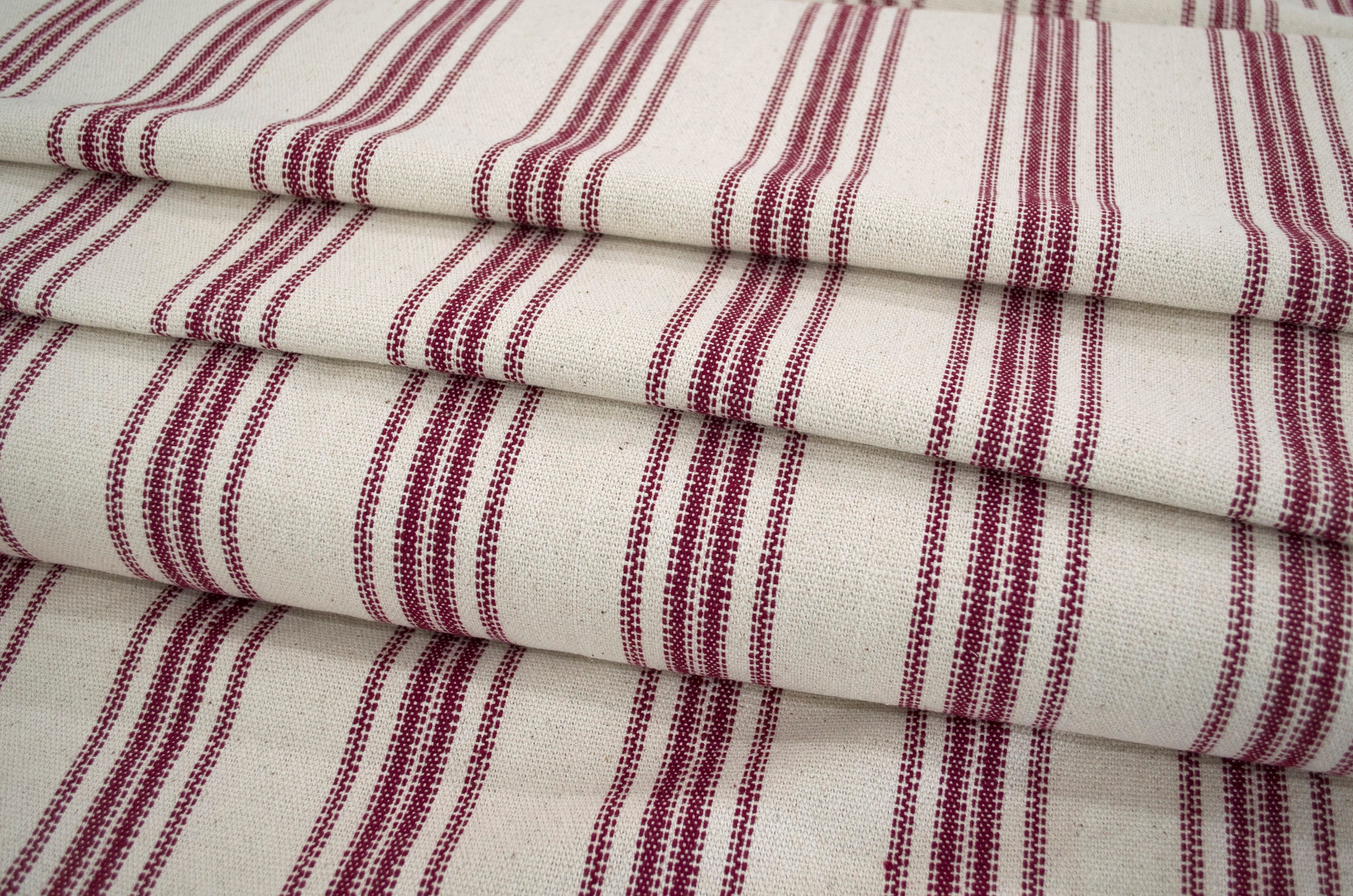 Red/Natural Striped Ticking fabric ~ Rockland/Roc-Lon 100% cotton woven  fabric - 18x22 inches