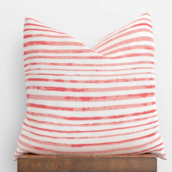 Horizontal Striped Coral Pillow Cover with Zipper | Coastal Beach Decor | Choose Size