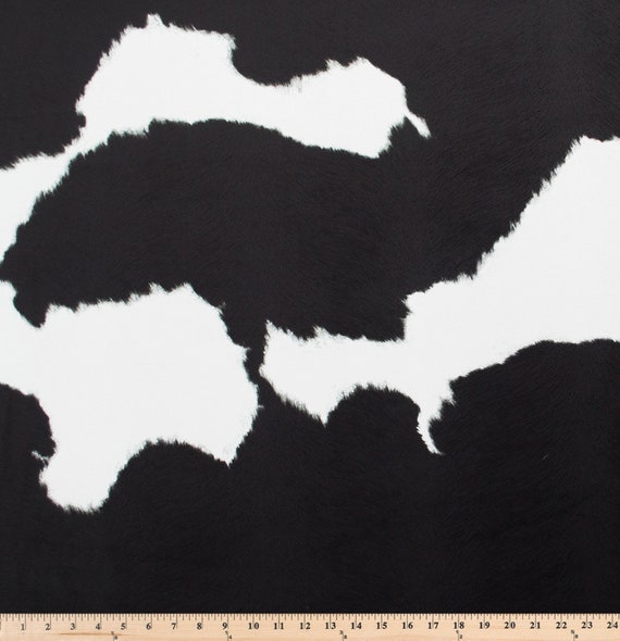 Black Faux Cowhide Moo Moo Black Faux Cow Hide Hair on Hide Velvety Fabric  With Large Repeat Home Decor Upholstery Fabric by the Yard 