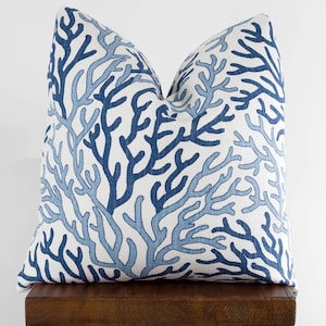 Coastal Pillow Cover, Nautical Throw Pillows, Navy Blue Coral Reef, Starfish, Beach House Covers | Choose Size