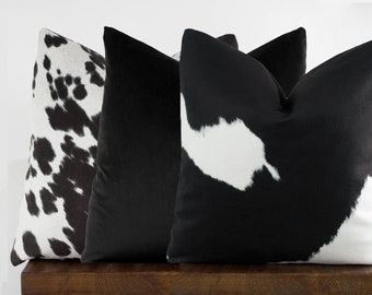 Modern Farmhouse Pillow Covers, Faux Cowhide, Microvelvet, Large cow print, faux cowhide, soft micro velvet pillow cover | Choose Size