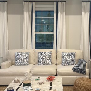 Coastal Room with Navy Coral Reef Pillows