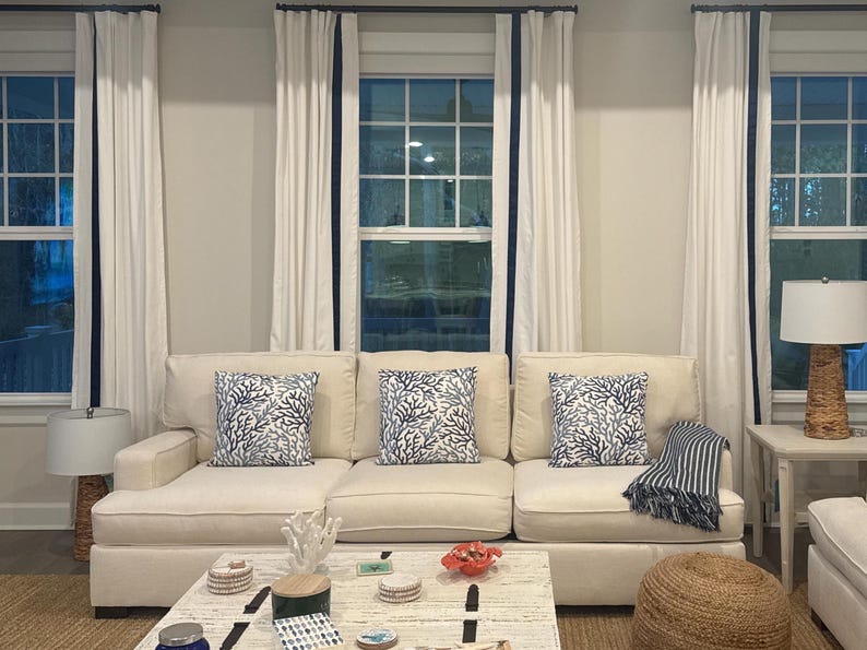 Coastal Room with Navy Coral Reef Pillows