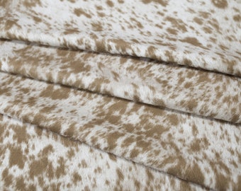 Salt & Pepper Faux Cowhide Palomino | Tan Faux Cowhide Hair on Hide Velvety Fabric | Home Decor Upholstery By the Yard