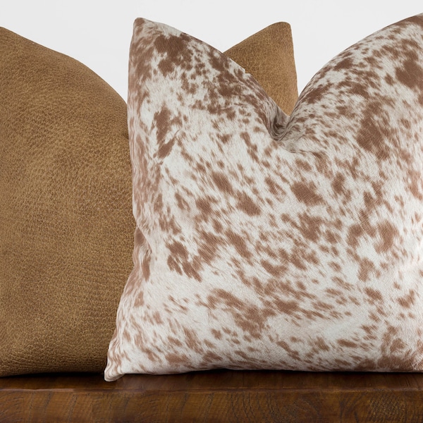 Soft Faux Leather Pillow Cover, Palomino Toffee, Washable Textured Microvelvet | Choose Size