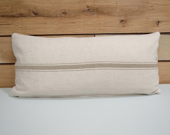 Lumbar Feedsack Pillow Cover Tan Stripe - Grain Sack Feed Sack, Zippered Throw Pillow Cover Feed Sack, Farmhouse Pillow | Choose Size