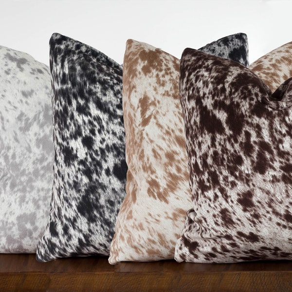 Faux Cowhide Pillow Covers - Salt and Pepper Cowhide Black, Palomino, Gray, Brown | Modern Farmhouse Country | Choose Size & Color