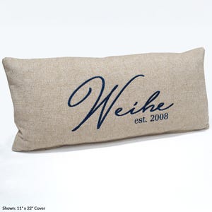 Personalized Last Name and Date Lumbar Pillow Cover, Denton | Embroidered, Wedding Gift, Engagement, House Warming Present | Choose Size