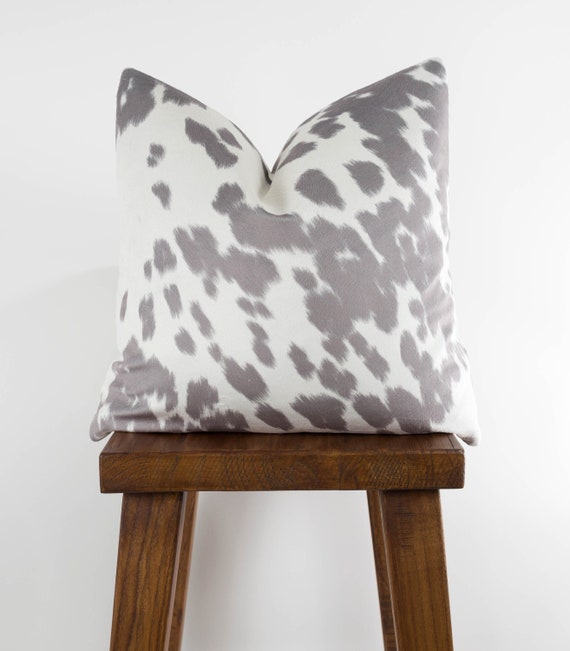 Grey Cow Print Pillow Cover - Faux Cowhide Soft Gray Velvet | Modern Farmhouse Country | Choose Size