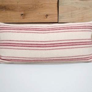 Lumbar Pillow Cover Red Ticking Stripe, Grain Sack, Feed Sack Zippered Throw Pillow Cover | Choose Size