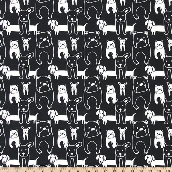 Dog Print Fabric with Bulldog Dogs Dachshunds in Black White | Premier Prints Pedigree | 100% cotton