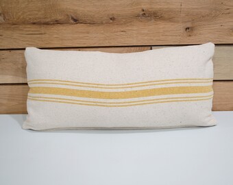 Yellow Lumbar Feedsack Pillow Cover - Grain Sack, Zippered Throw Pillow Cover Feed Sack Yellow Stripe, Modern Farmhouse Pillow | Choose Size