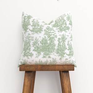 toile green pillow cover