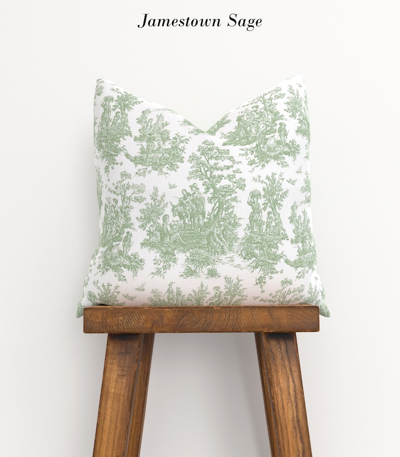 toile green pillow cover