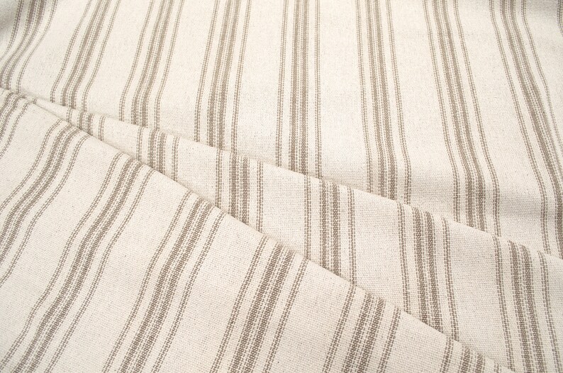 Feedsack Farmhouse Fabric French Country Reproduction Grain Sack Fabric By the yard Feed Sack Fabric Tan Stripe