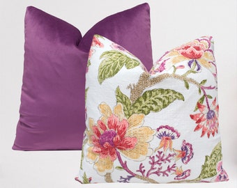 Floral Throw Pillow with Purple, Optional Insert or Cover Only, Lumbar or Square Available, Choose Your Size