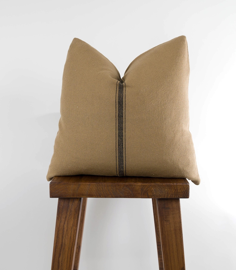 Grain Sack Pillow Cover With Black Stripe Tan Feed Sack Etsy