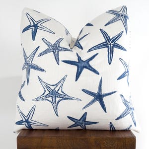 Starfish Pillow Cover in Vista Luxe Linen, Nautical Sea Coastal Navy Blue Throw Pillow | Choose Size