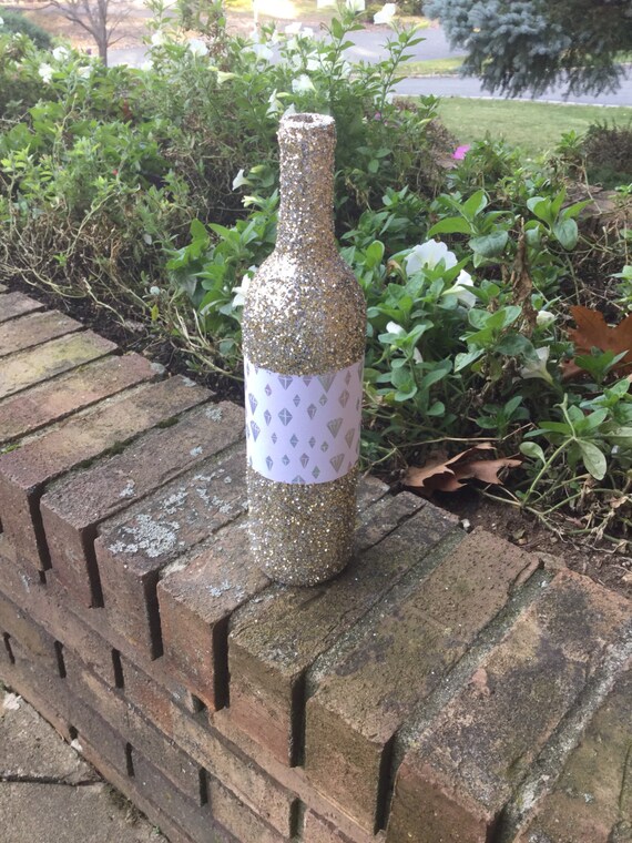 1 Silver & Gold Iridescent Glitter Diamond Design Wine Bottle Engagement Centerpiece Bachelorette Party Vase Birthday Bridal Shower Wedding Il_570xn