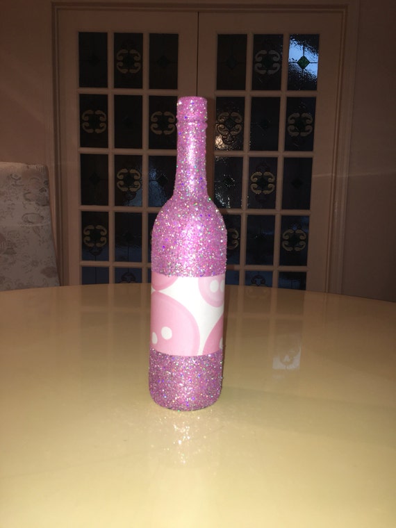 1 Pink and Silver Glitter Baby Girl Gender Reveal Button Design Mix Wine Bottle Decorative Centerpiece Party Vase Baby Shower Its a Girl Il_570xn