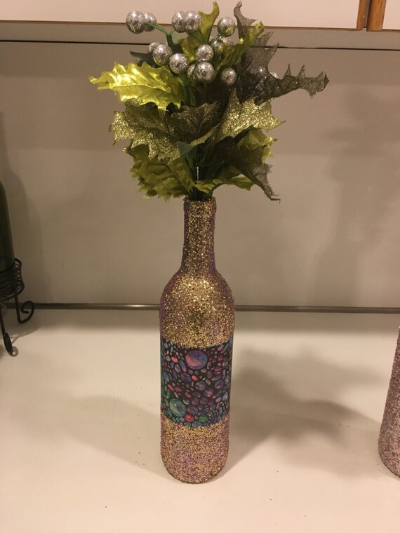 1 Glitter Gypsy Galaxy Moon & Stars Design Wine Bottle Centerpiece Bachelorette Party Vase Birthday Bridal Shower Wedding Il_570xn