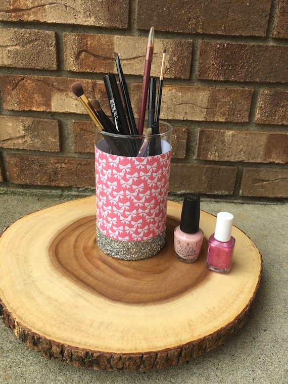 Makeup Brush Holder, Glitter Make Up Brush Holder, Storage Cylinder, Bow, Barrettes, Vanity, Gift For Her, Pretty in Pink, Barrette Holder Il_570xn