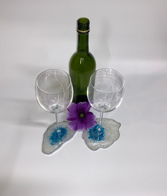 Set of 2 Epoxy Resin Blue Pearlized Beverage Geode Drink Coasters Il_570xn
