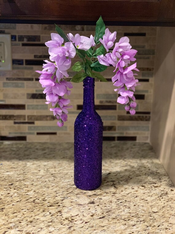 1 Full Purple Glitter Wine Bottle Decorative Centerpiece