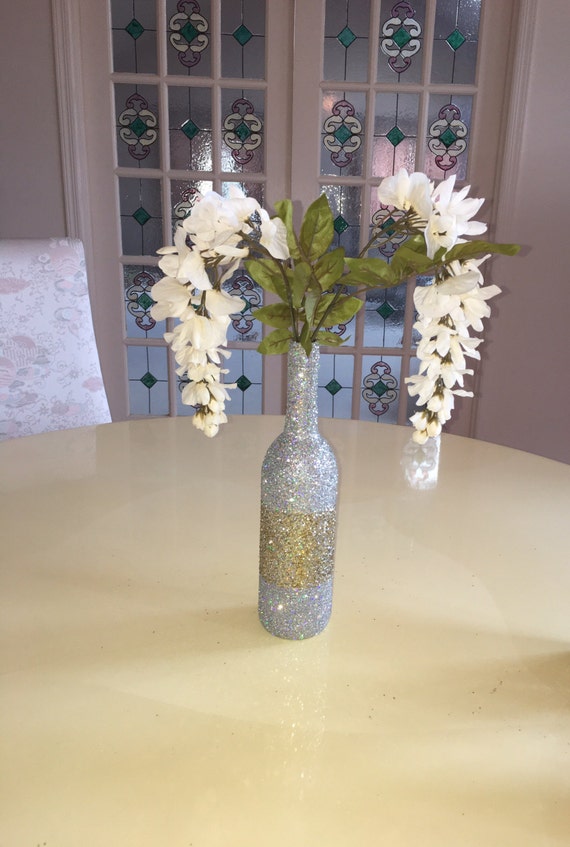 1 Full Silver Iridescent & Gold Glitter Wine Bottle Decorative Centerpiece Wedding Engagement Birthday Party Vase Sparkle Mermaid Unicorn Il_570xn