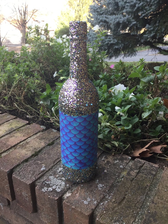 1 Glitter Mermaid Scales Design Wine Bottle Engagement Centerpiece Bachelorette Party Vase Birthday Bridal Shower Wedding Fin Under the Sea Il_570xn