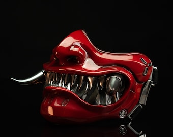 Samurai Mask 2.0v -  Red and Chrome - Cyberpunk inspired